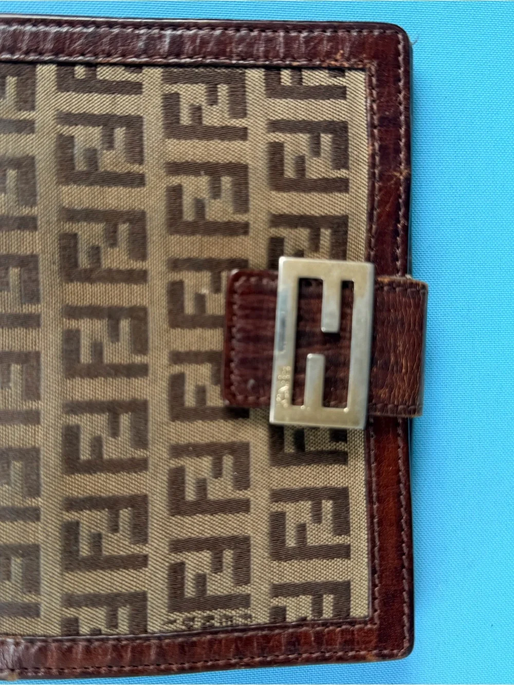Fendi vintage  zucchini Monogram Canvas Wallet with Dark Brown Trim AUTHENTIC